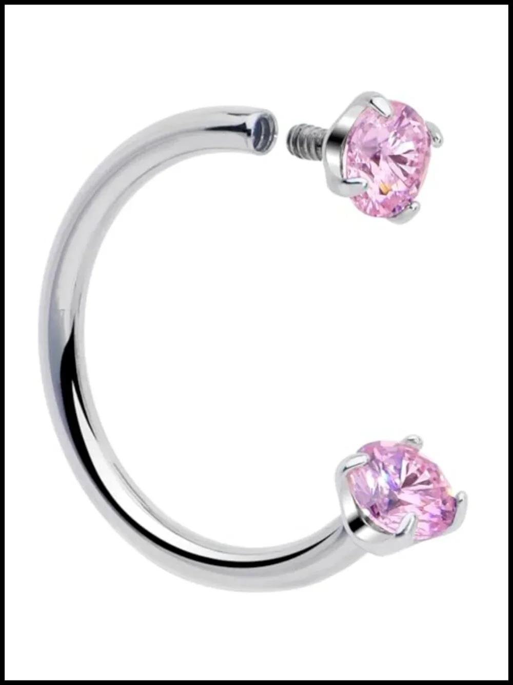 Implant Grade Titanium Horseshoe Nose Ring - 18G Internally Threaded CZ